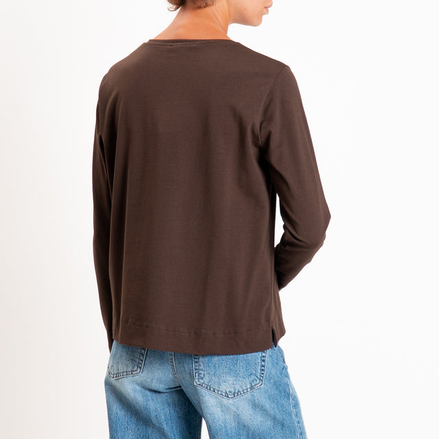 Zeroassoluto-T-shirt cotone elasticizzato spacchi laterali - moro