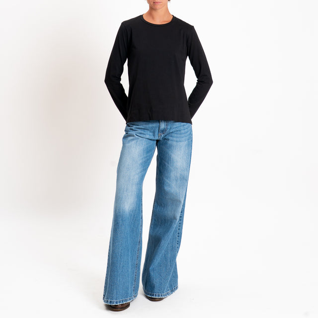 Zeroassoluto-T-shirt cotone elasticizzato spacchi laterali - Nero