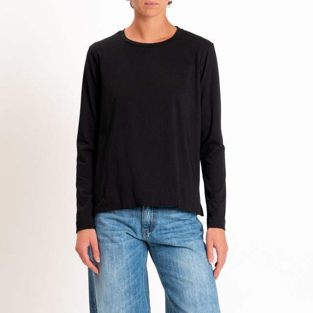 Zeroassoluto-T-shirt cotone elasticizzato spacchi laterali - Nero