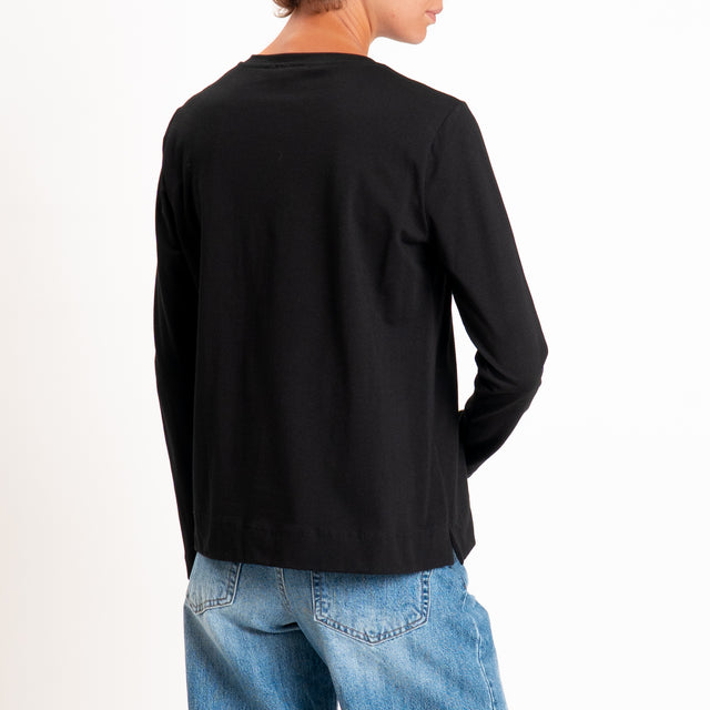 Zeroassoluto-T-shirt cotone elasticizzato spacchi laterali - Nero