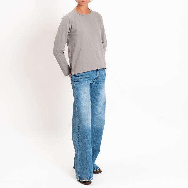Zeroassoluto-T-shirt cotone elasticizzato spacchi laterali - stone