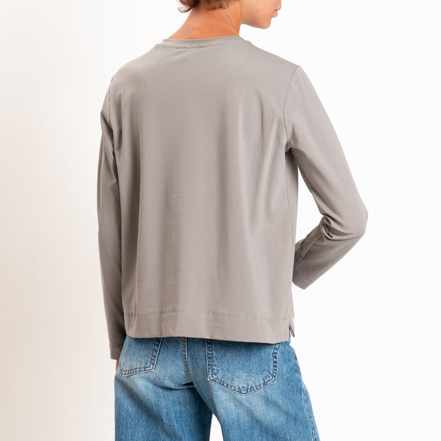 Zeroassoluto-T-shirt cotone elasticizzato spacchi laterali - stone