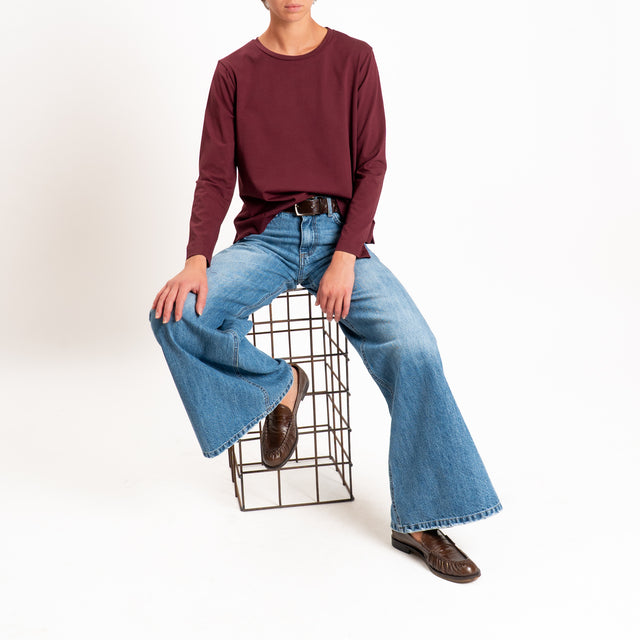 Zeroassoluto-T-shirt cotone elasticizzato spacchi laterali - vino