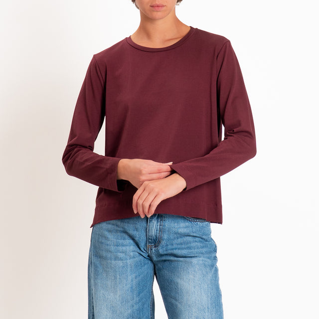 Zeroassoluto-T-shirt cotone elasticizzato spacchi laterali - vino