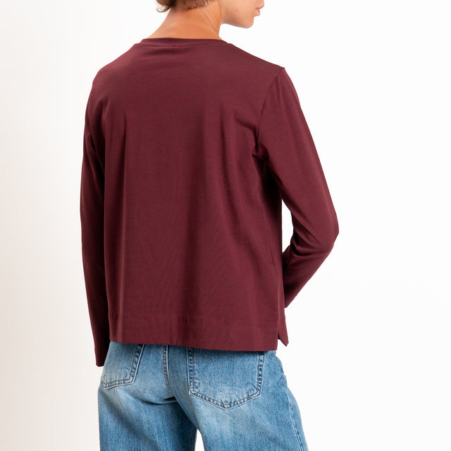 Zeroassoluto-T-shirt cotone elasticizzato spacchi laterali - vino