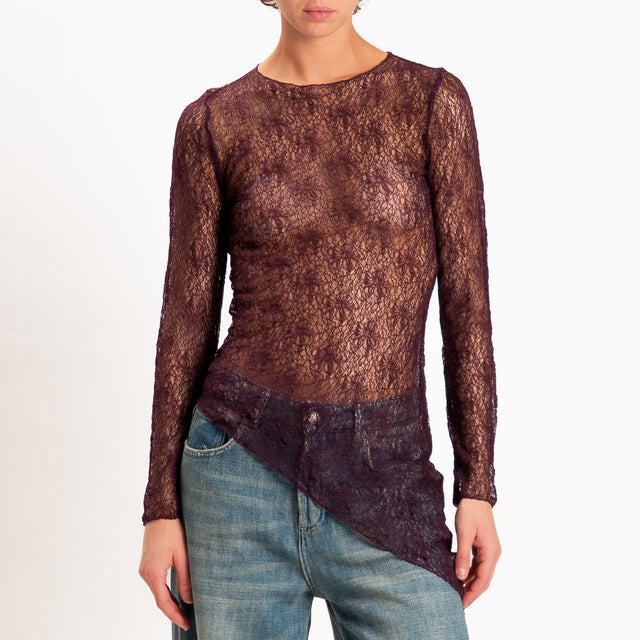 Zeroassoluto-T-shirt asimmetrica in pizzo - aubergine