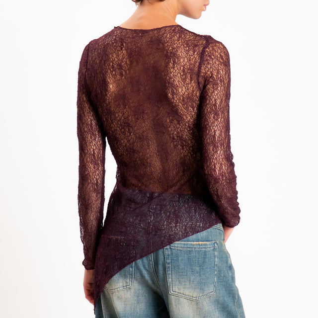 Zeroassoluto-T-shirt asimmetrica in pizzo - aubergine