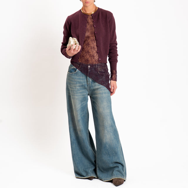 Zeroassoluto-T-shirt asimmetrica in pizzo - aubergine