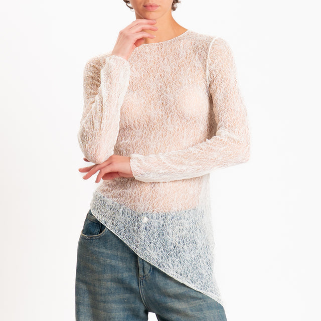 Zeroassoluto-T-shirt asimmetrica in pizzo - burro