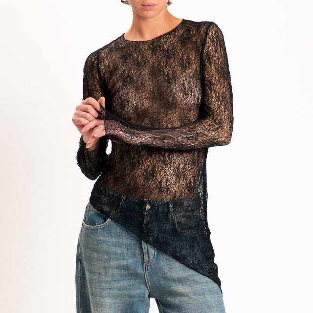 Zeroassoluto-T-shirt asimmetrica in pizzo - nero