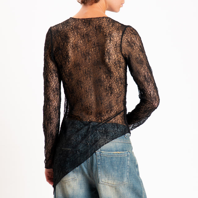 Zeroassoluto-T-shirt asimmetrica in pizzo - nero