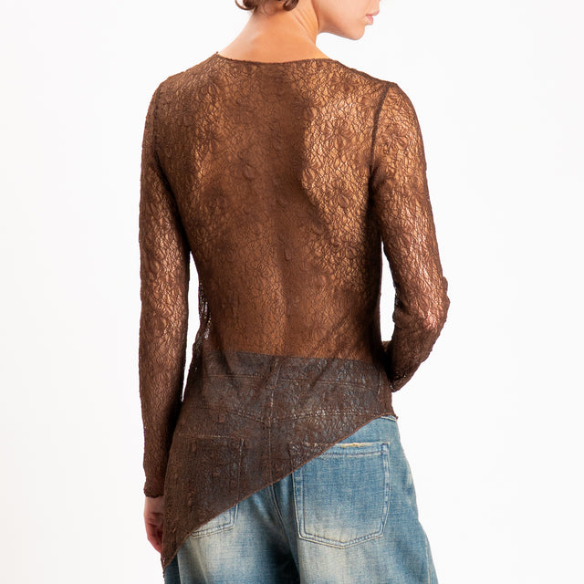 Zeroassoluto-T-shirt asimmetrica in pizzo - moro