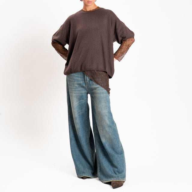 Zeroassoluto-T-shirt asimmetrica in pizzo - moro