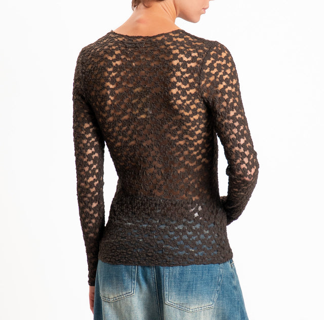 Zeroassoluto-T-shirt manica lunga in pizzo elasticizzato - moro