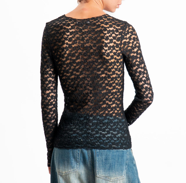 Zeroassoluto-T-shirt manica lunga in pizzo elasticizzato - nero