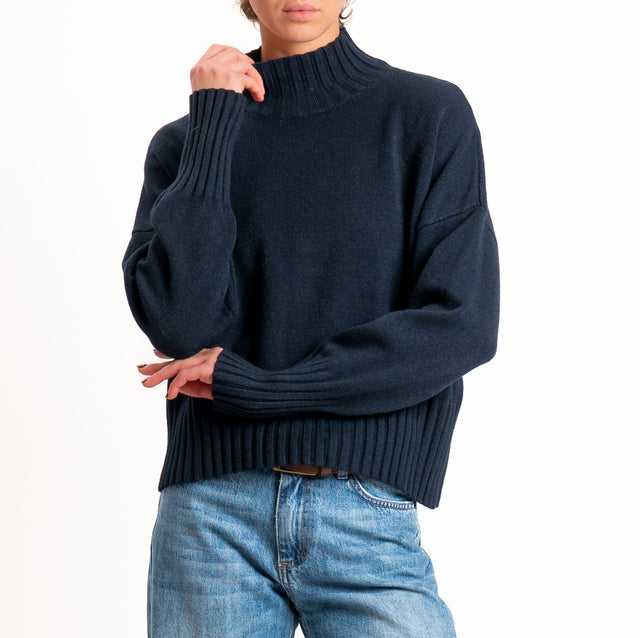Zeroassoluto-Maglia collo montato bordi a coste - blu