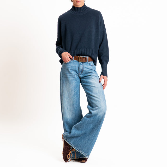 Zeroassoluto-Maglia collo montato bordi a coste - blu