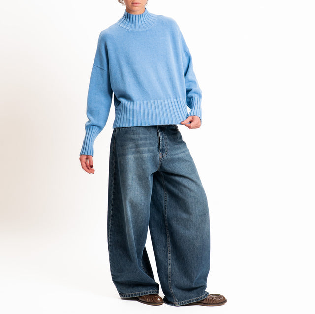 Zeroassoluto-Maglia collo montato bordi a coste - jeans