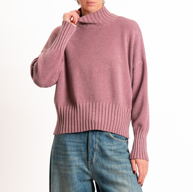 Zeroassoluto-Maglia collo montato bordi a coste - mauve