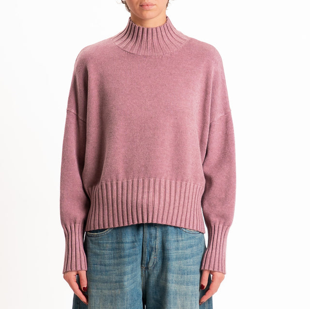 Zeroassoluto-Maglia collo montato bordi a coste - mauve