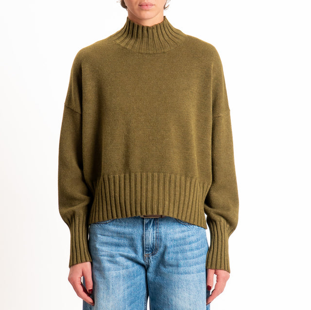 Zeroassoluto-Maglia collo montato bordi a coste - militare