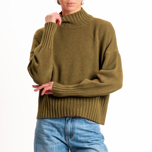 Zeroassoluto-Maglia collo montato bordi a coste - militare