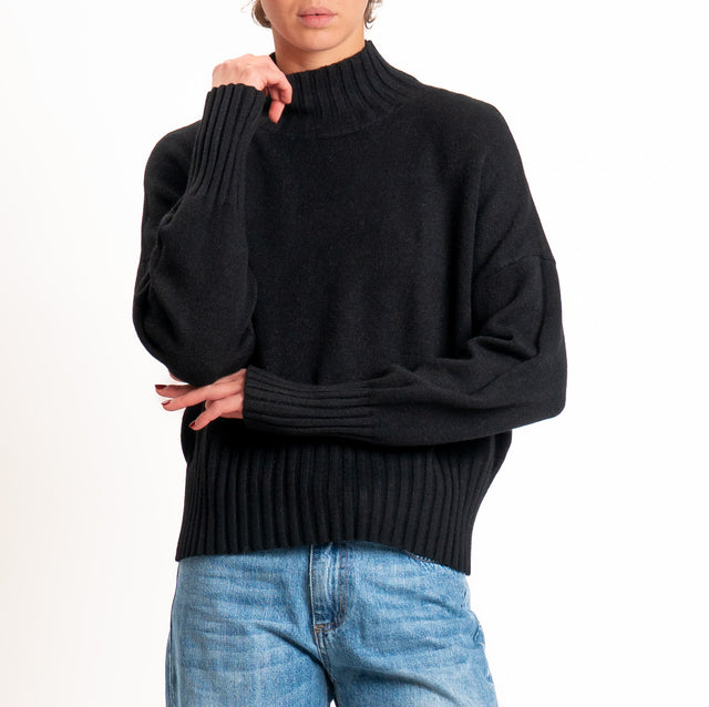 Zeroassoluto-Maglia collo montato bordi a coste - nero