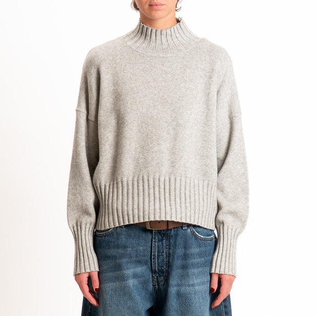 Zeroassoluto-Maglia collo montato bordi a coste - stone