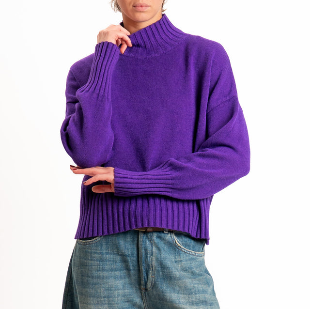 Zeroassoluto-Maglia collo montato bordi a coste - viola