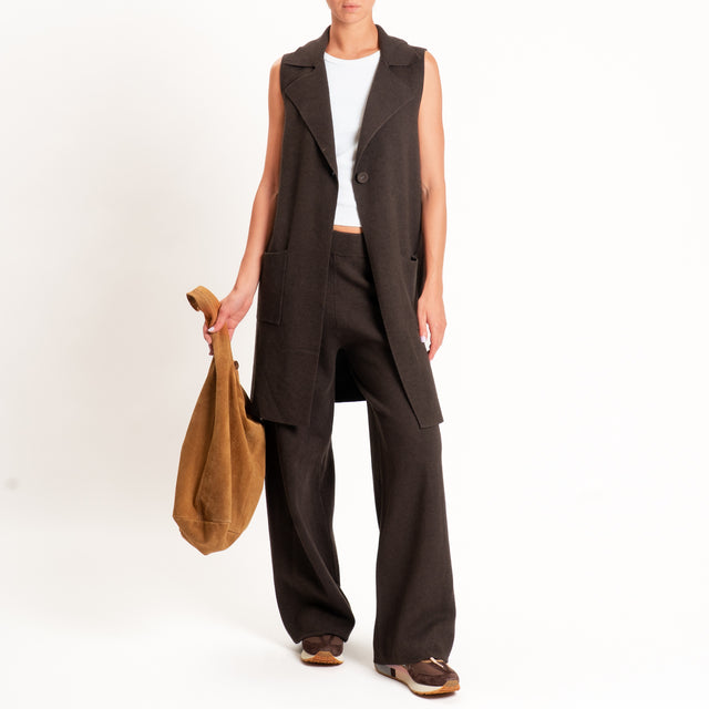 Zeroassoluto-Pantalone in maglia elastico in vita - choco
