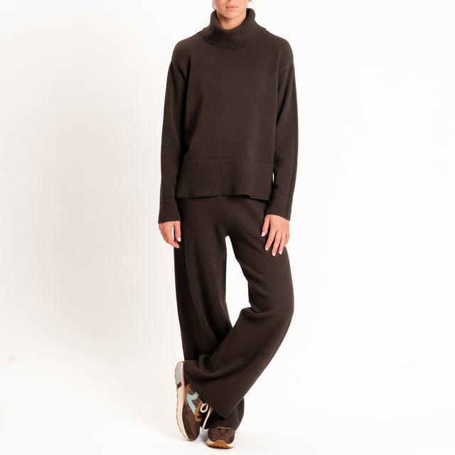 Zeroassoluto-Pantalone in maglia elastico in vita - choco