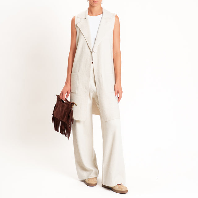 Zeroassoluto-Pantalone in maglia elastico in vita - gesso
