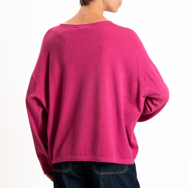 Zeroassoluto-Maglia girocollo a scatola - amarena