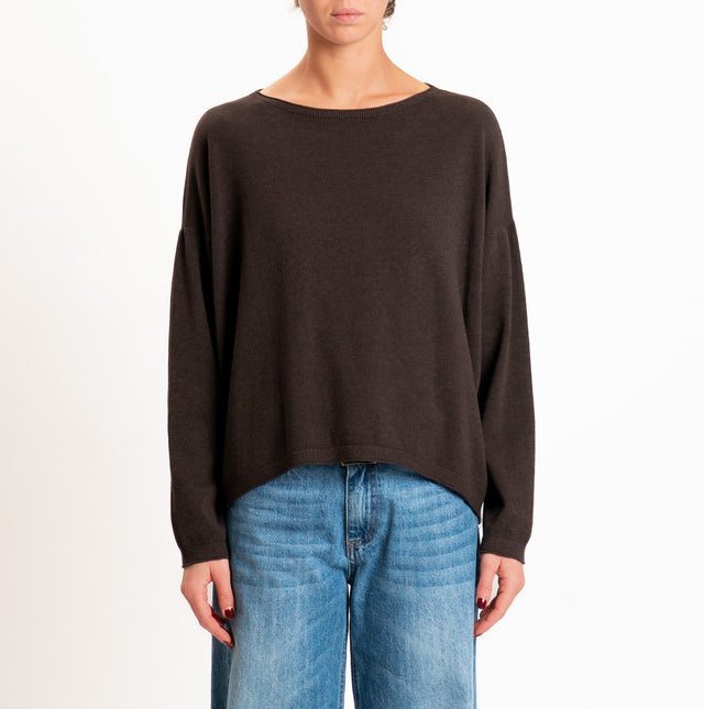 Zeroassoluto-Maglia girocollo a scatola - choco