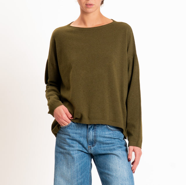 Zeroassoluto-Maglia girocollo a scatola - militare