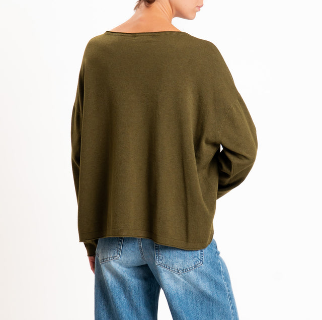 Zeroassoluto-Maglia girocollo a scatola - militare