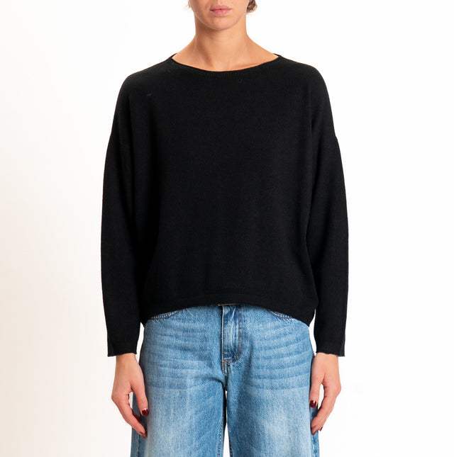 Zeroassoluto-Maglia girocollo a scatola - nero