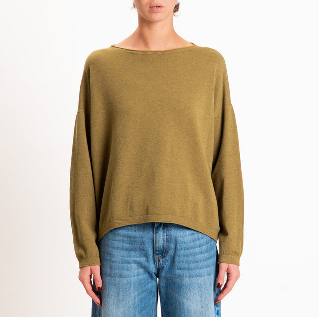 Zeroassoluto-Maglia girocollo a scatola - olio