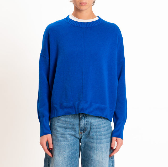 Zeroassoluto-Maglia scatola girocollo riga central - bluette