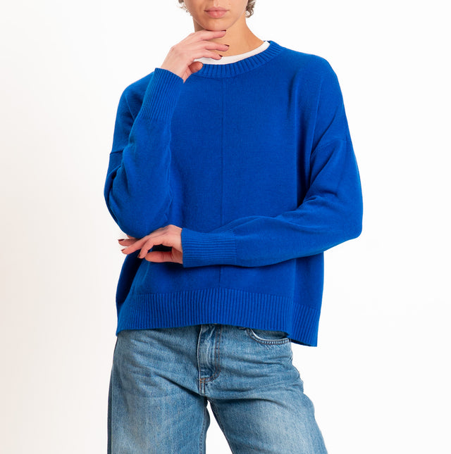 Zeroassoluto-Maglia scatola girocollo riga central - bluette