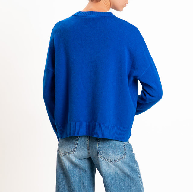 Zeroassoluto-Maglia scatola girocollo riga central - bluette