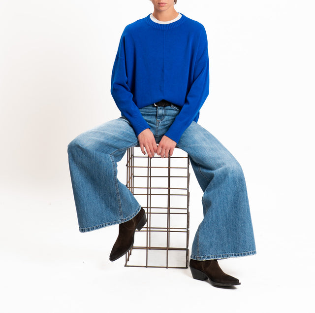 Zeroassoluto-Maglia scatola girocollo riga central - bluette
