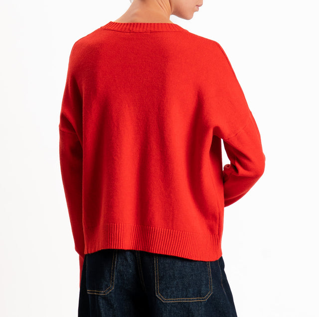 Zeroassoluto-Maglia scatola girocollo riga central - rosso