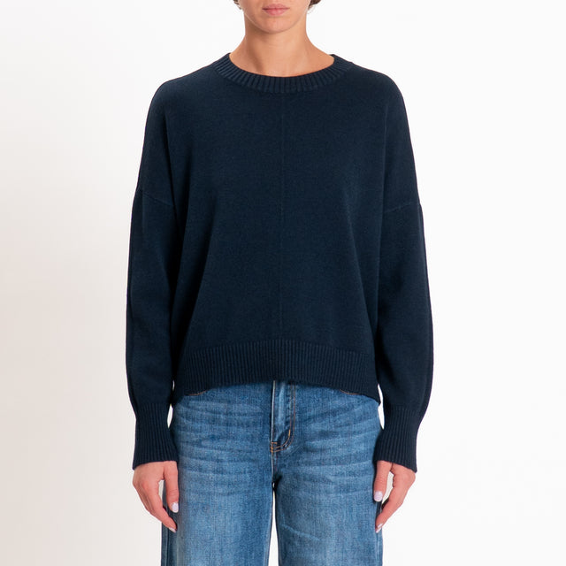 Zeroassoluto-Maglia scatola girocollo riga centrale - blu