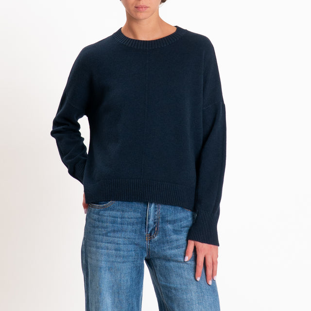 Zeroassoluto-Maglia scatola girocollo riga centrale - blu
