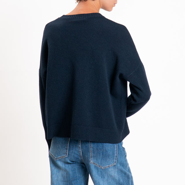 Zeroassoluto-Maglia scatola girocollo riga centrale - blu