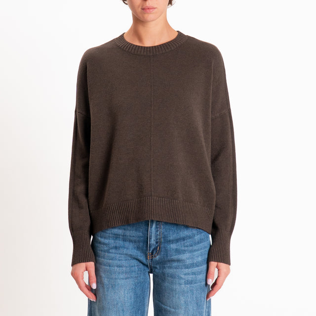 Zeroassoluto-Maglia scatola girocollo riga centrale - choco