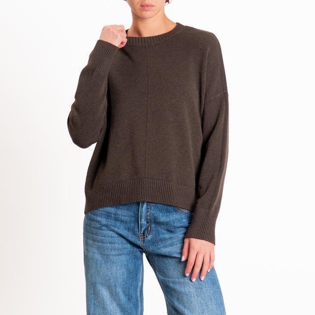 Zeroassoluto-Maglia scatola girocollo riga centrale - choco