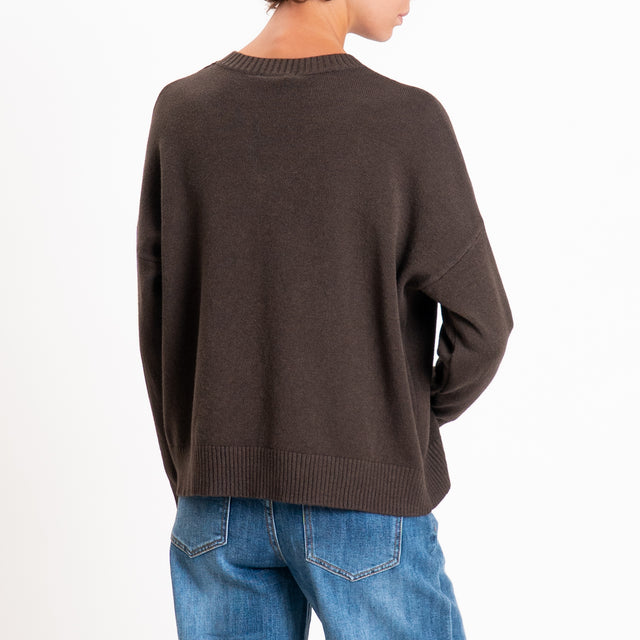 Zeroassoluto-Maglia scatola girocollo riga centrale - choco