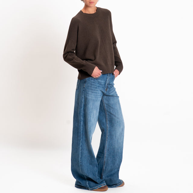 Zeroassoluto-Maglia scatola girocollo riga centrale - choco